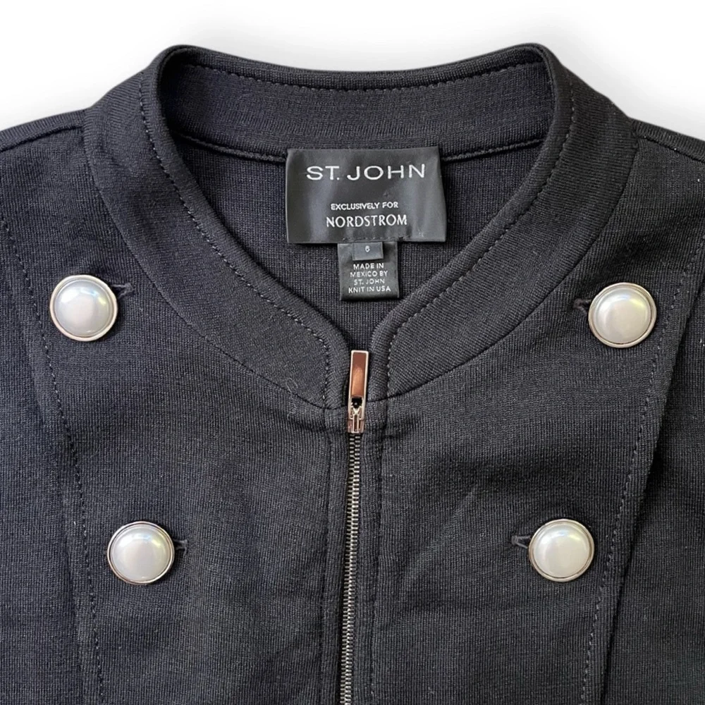 St. John Milano Military Black Button Midi Dress Short Sleeve, Size 6 - Picture 7 of 11